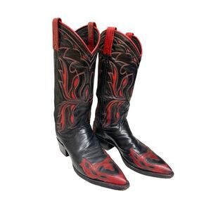 Dan Post Women - Size 6.5 M - Vintage Black/Red Flame Cowboy Boots Style 14080